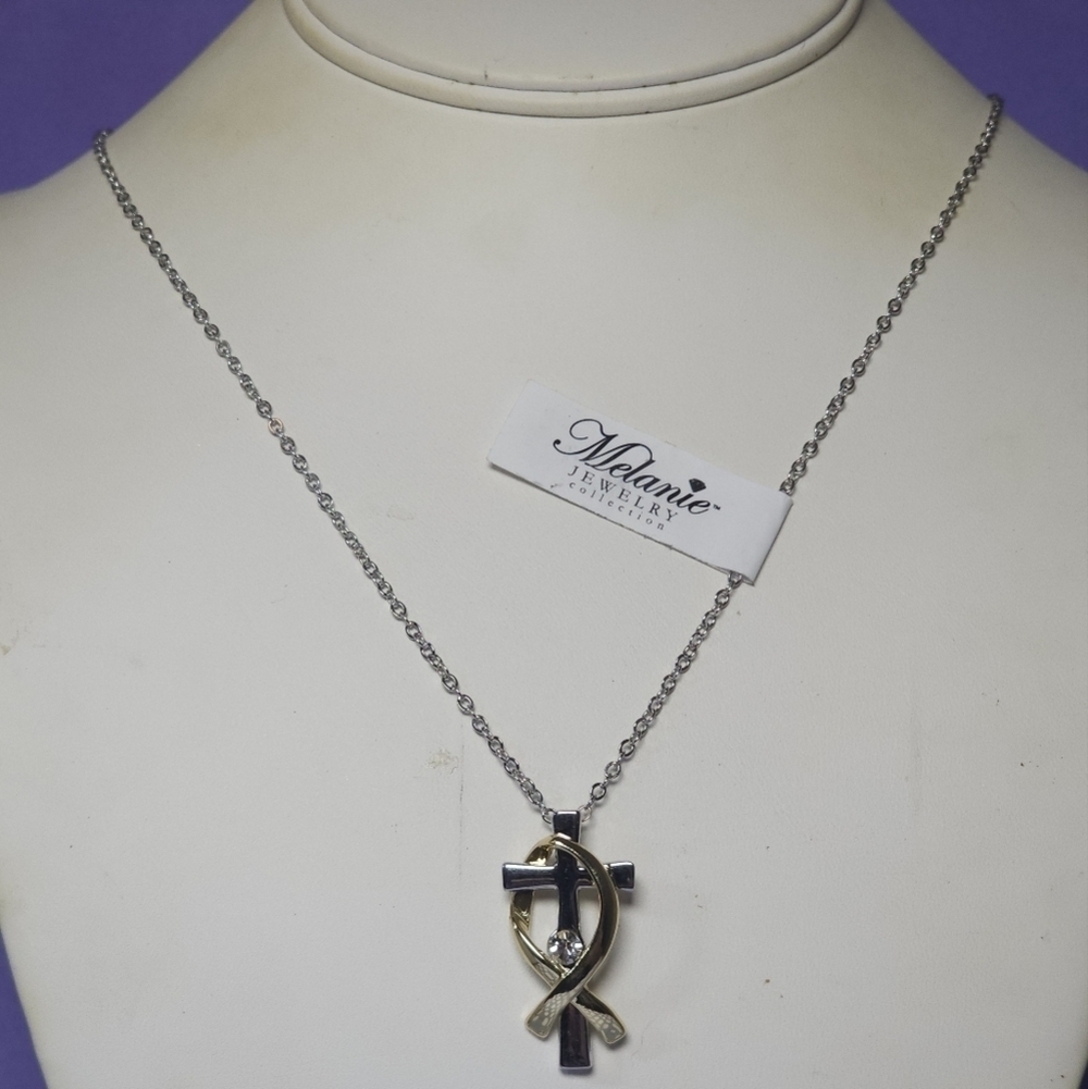 Melanie Jewelry Simple Silver Tone Cross Gold Tone Fish Symbol